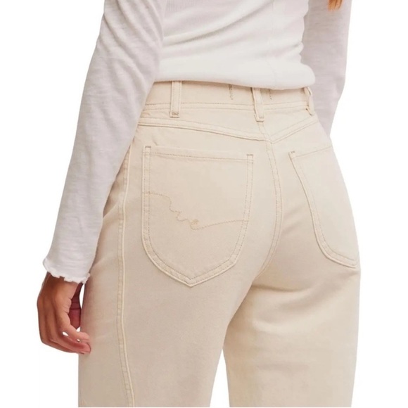 FREE PEOPLE WE THE FREE ASTER SEAMED RELAXED STRAIGHT LEG CREAM JEANS NWT - Picture 6 of 16